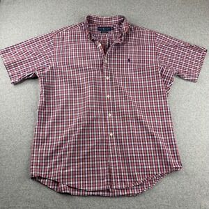 Ralph Lauren Button Down Shirt Mens XL Red Blue Plaid Custom Fit Short Sleeve